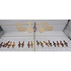 Set Of 4 Large & 10 Small Wood Music Note & Treble Clef Cutouts